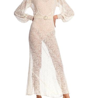 1930s-rayon Lace Bias Cut Vintage Bridal White Dress Gown Size: S 
