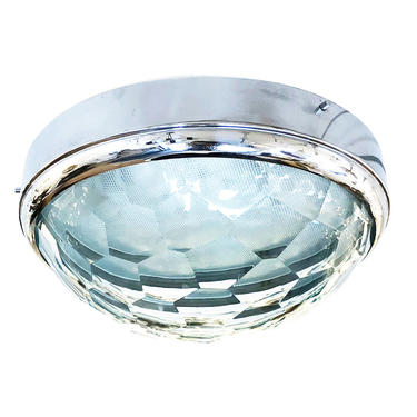 Large Faceted Glass Flush Mount  Attributed to Lumi, Italy, 1960s