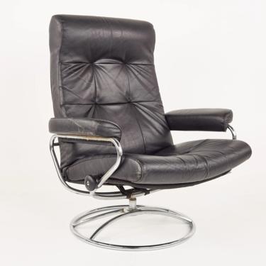 Ekrones Mid Century Black Leather and Chrome Lounge Chair - mcm 