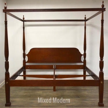 Solid Mahogany King Rice Carved Canopy Bed 