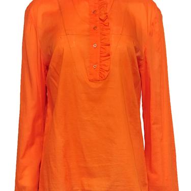 Tory Burch - Bright Orange Cotton Ruffled Collar Top Sz 14