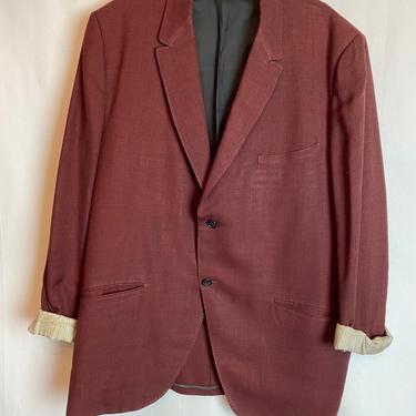 60s dark red burgundy wine blazer men’s sports coat unisex boxy style oversized jacket androgynous trend rolled cuffs Ducky vibes 