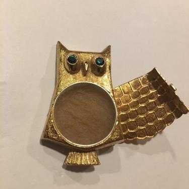 1960s owl brooch, vintage 60s pin, solid purfume, novelty jewelry, avon brooch, owl jewelry, novelty brooch, owl pin, owl locket 