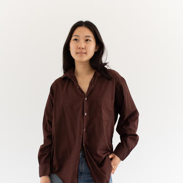Vintage Hickory Brown Long Sleeve Shirt | Overdye Simple Blouse | Cotton Work Shirt | M L | 