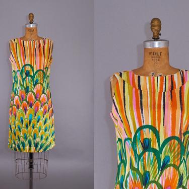 60s Dress Colorful Cotton Floral Sheath Dress 