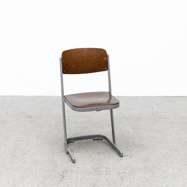 Dark Brown Retro Industrial Stacking School Chair with Grey Enameled Frame