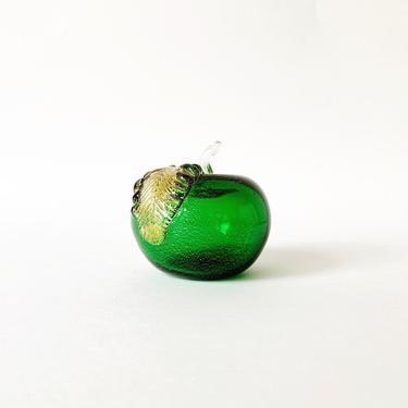 Vintage Murano Glass Green and Gold Apple 