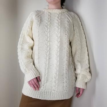 Vintage Fisherman's Sweater, Extra Large 2XL / Chunky Knit Pullover Sweater / Neutral Ivory Cable Knit Sweater / Oversized Irish Sweater 