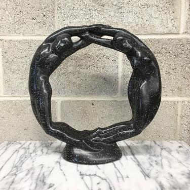 Vintage Statue Retro 1980s Haeger + Pottery + Ceramic + Eternity Circle of Love + 6037 + Black and Green + Speckled + Sculpture + Home Decor 