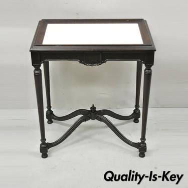 Antique Jacobean Renaissance Carved Mahogany Accent Side Table w/ Celluloid Top