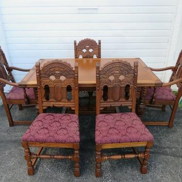 Heavy Carved Jacobean Dining Set Refractory Table and 5 Chairs 1621