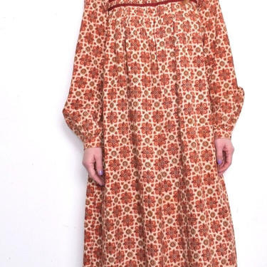 Vintage 1970s Mandala Print Cotton Smock Dress Size Small by 40KorLess