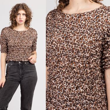 90s Leopard Print Popcorn Shirt - Large to XL | Vintage Short Sleeve Animal Print Top 
