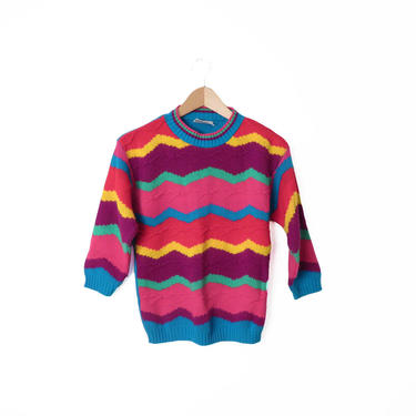 Vintage 80s Rainbow Striped Sweater Size S 