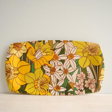 Vintage Yellow Flower Tray, 1960s Retro Flower Power Green and Yellow Tray, Plastic Tray, Daffodil Tray 
