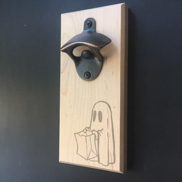Trick-Or-Treat Ghost Magnetic Bottle Opener - Catches Caps, Refrigerator or Wall Mounted 