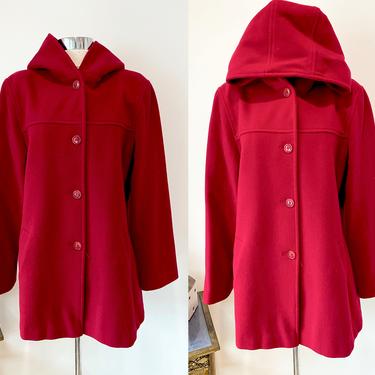 1990s Red Hooded Jacket / Little Red Riding Hood Coat / Vintage Red Hooded Coat / Medium 