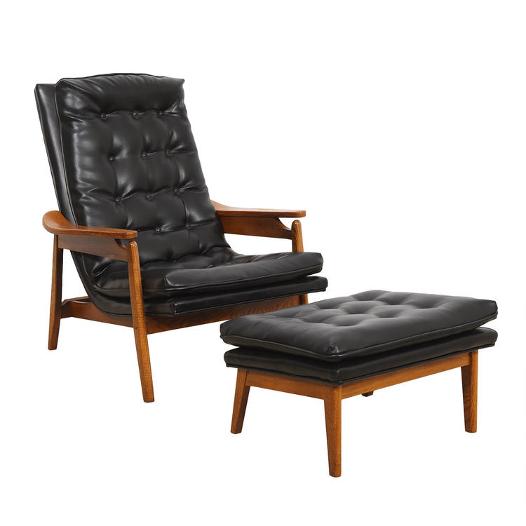 Sculpted Mid-Century Modern Tufted Lounge Chair & Ottoman
