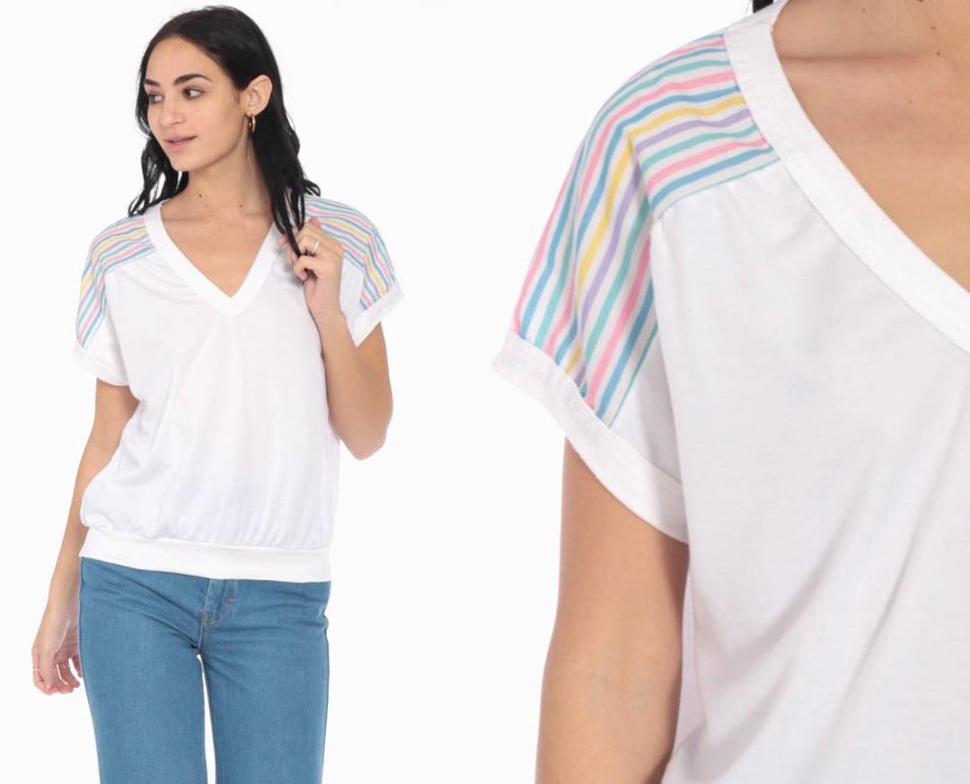 Pastel Rainbow Shirt Striped T Shirt Vintage 80s Tshirt Kawaii | Shop ...