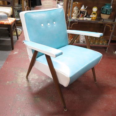Vintage MCM Turquoise and white vinyl lounge chair