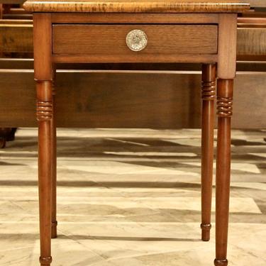 Sheraton One Drawer Stand, Cherry Legs with Birds Eye Maple Top, Circa 1830