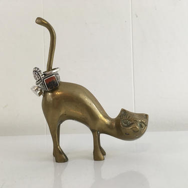 Vintage Brass Ring Holders Cat Lover Kitty Figurines. Vintage Brass Cats