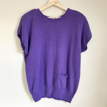80s Large Purple Short Sleeve Sweater Top by Liz Claiborne 