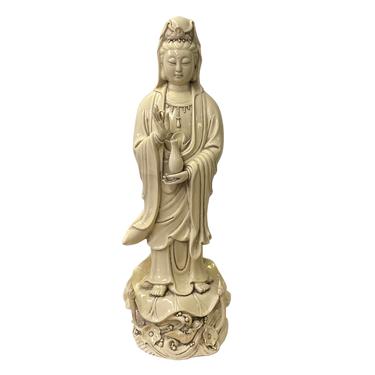Oriental Vintage Finish Off White Ivory Color Porcelain Kwan Yin Statue ws1454E 