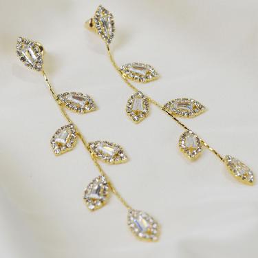 E062 crystal leaf tassel drop earring, leaf dangle earrings, gold crystal leaf earrings, cz leaf dangle earring, crystal leaf earring, gift 