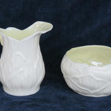 Belleek Pottery Ireland Lily White Creamer and Open Sugar Bowl 2434B