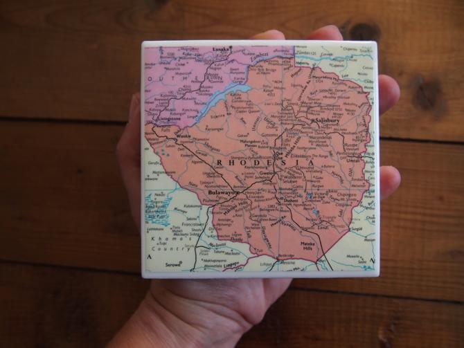 1993 Rhodesia Vintage Map Coaster - Ceramic Tile - Repurposed 1990s George Philip &amp; Son Atlas - Handmade - Zimbabwe - Africa - African Decor 