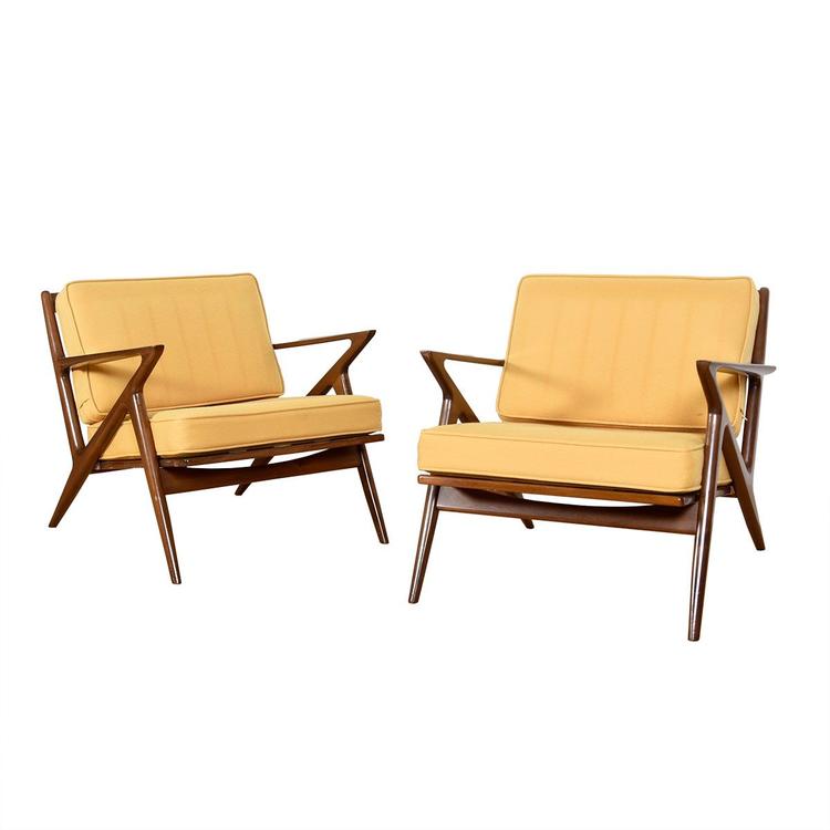 Double Z &#8212; Fabulous Pair Danish Easy Chairs in Golden Yellow