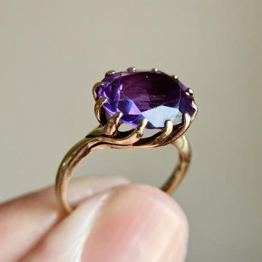 Vintage Art Nouveau Revival 10K Gold Color Change Lab Sapphire Ring Kimberly 5.5 