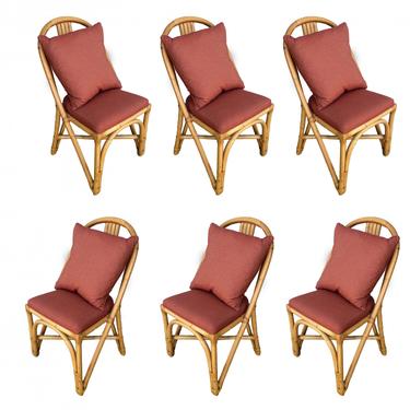 Restored Midcentury Rattan Dining Side Chair with Pole Rattan Seatback, Set of Six 