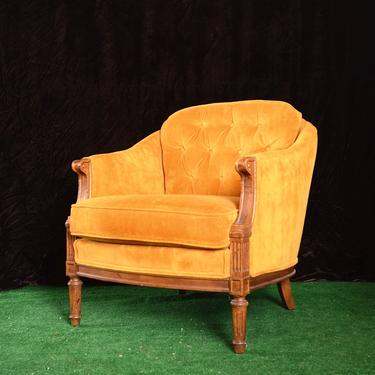 Pair of vintage mustard yellow velvet armchairs 