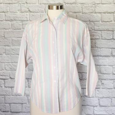 Pastel Batwing Sleeve Collared Shirt // Sparkle Button-Up Vintage 