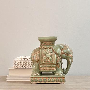 Vintage Elephant Stool Small Ceramic Caravan Elephant Pale Green 