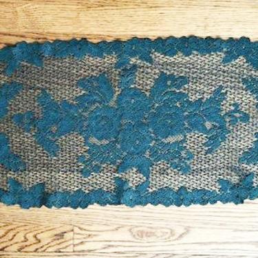 Vintage Green  Cotton Lace Ivory Dresser Scarf, Table Runner, 22 x 12 by LeChalet