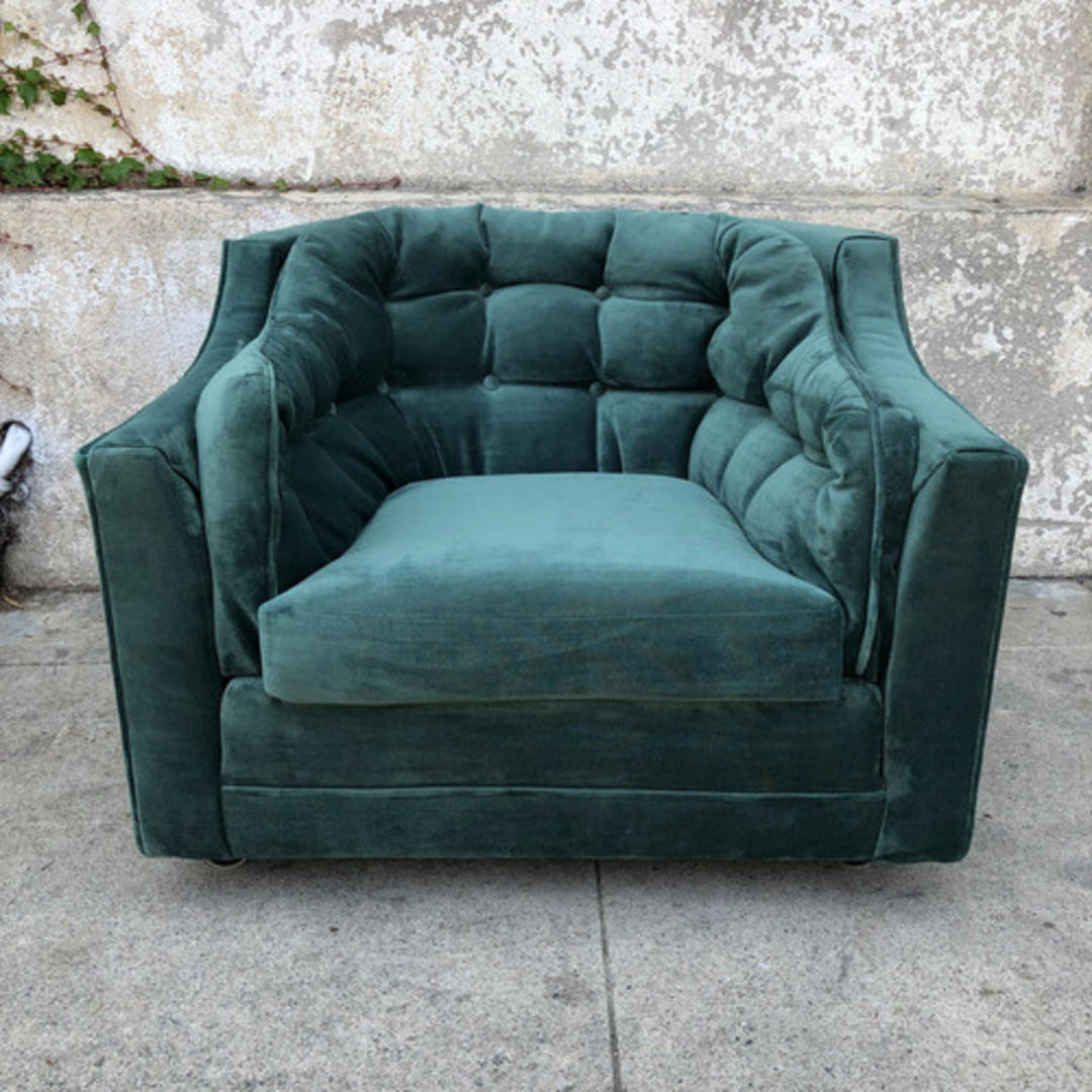 1960’s Vintage Green velvet Tufted club chair from Sunbeam Vintage of Highland Park Los