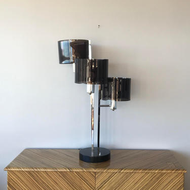 Mid Century Modern Chrome and Lucite three arms table lamp 