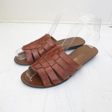 Vintage 80s/90s Woven Leather Slip On Sandals Made In Brazil Size 6 