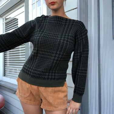 1960s Green Wool Houndstooth Sweater 