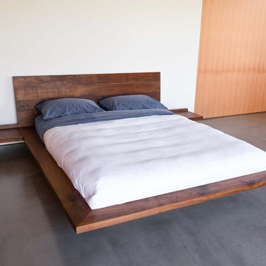 King Platform Float Bed, Simple Platform, Minimal, Queen bed, Walnut Bed, Easy Assembly 