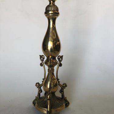 Large 31&amp;quot; Queen Anne Brass Patinaed Candle Stick Table Lamp 