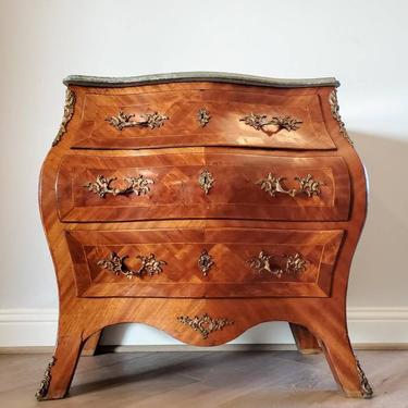 Antique Swedish Rococo Bronze Mounted Mahogany Parquetry Bombe Chest Of Drawers Commode, Early French Louis XV Taste 
