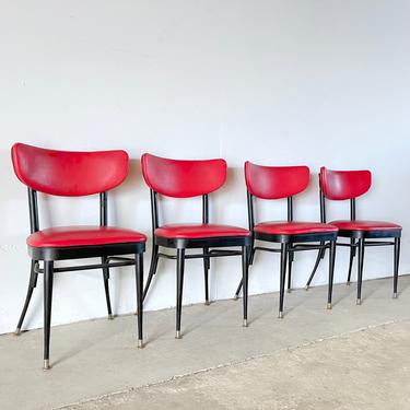 Mid-Century Red and Black Dining Chairs- Set of Four 