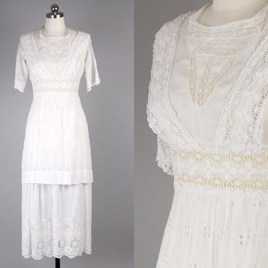 Antique Victorian Edwardian Cotton Lace Tea Dress 