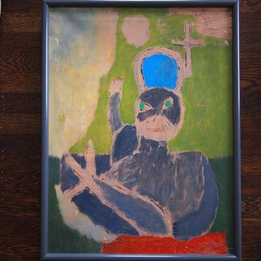 Original Charles Li HIDLEY ABSTRACT Portrait PAINTING 19x25&amp;quot; Oil / Canvas, Vintage Mid-Century Modern Art expressionist eames knoll era 