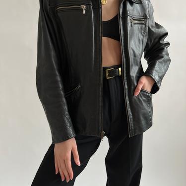 Vintage Sable Black Cropped Leather Moto Jacket