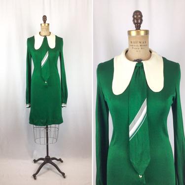 Vintage 60s dress | Vintage emerald green knit dress | 1960s Betty Lane Shirt front  dress 